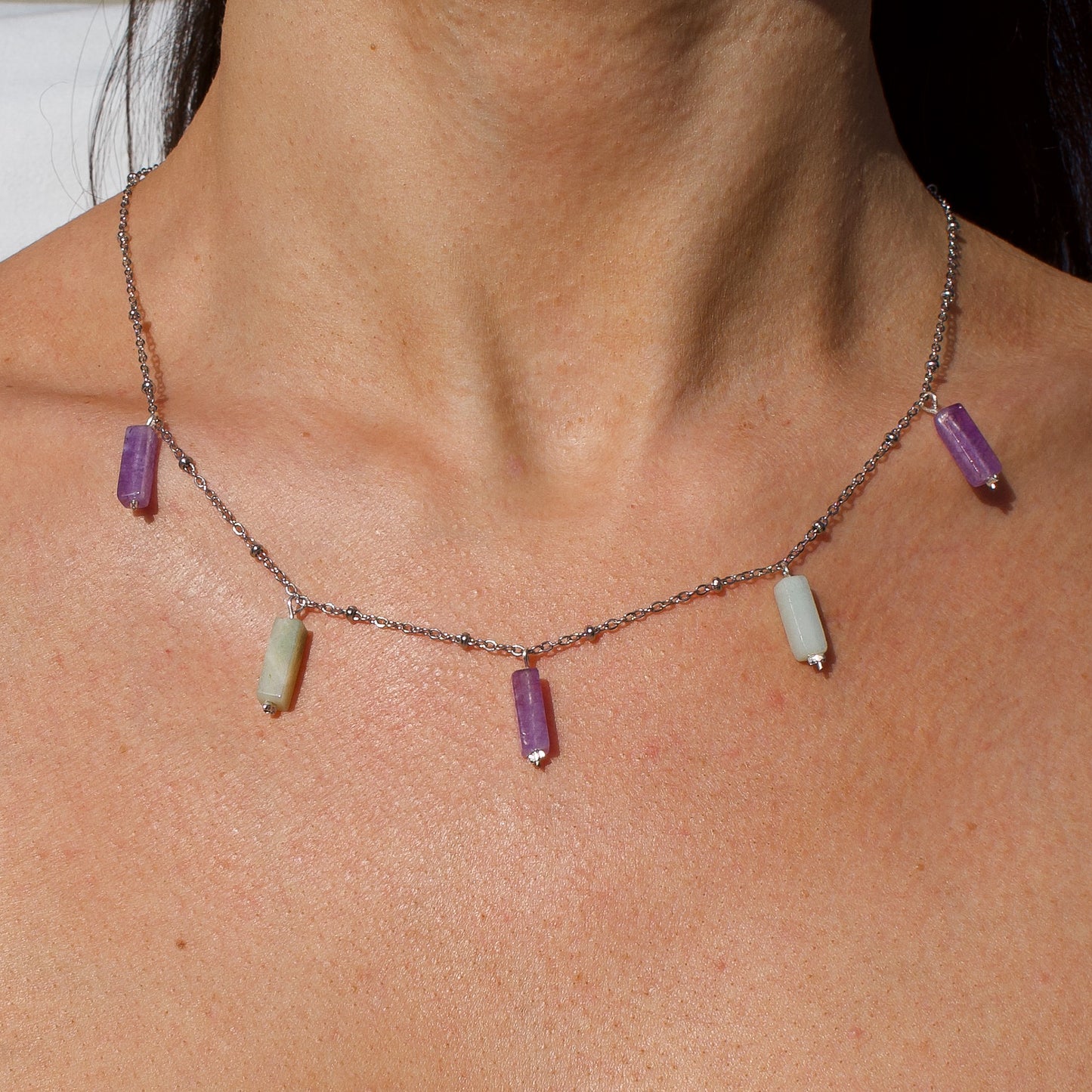 Collier Ava, Améthyste & Amazonite