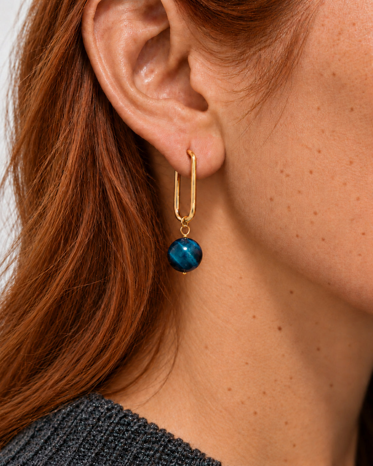 Boucles d'oreilles Cara Oeil de Tigre bleu