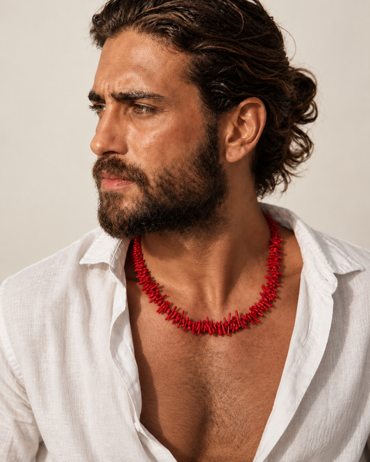 Collier Corail rouge homme