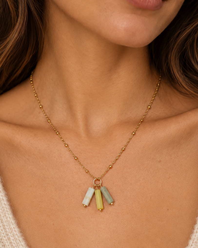 Collier Inka, Amazonite, Aventurine & Quartz citron