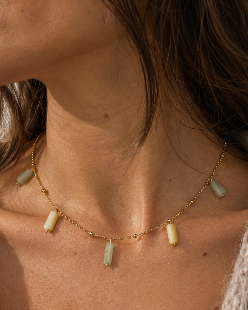 Collier Ava, Aventurine & Quartz citron