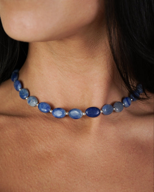 Collier Ovale Aventurine bleue
